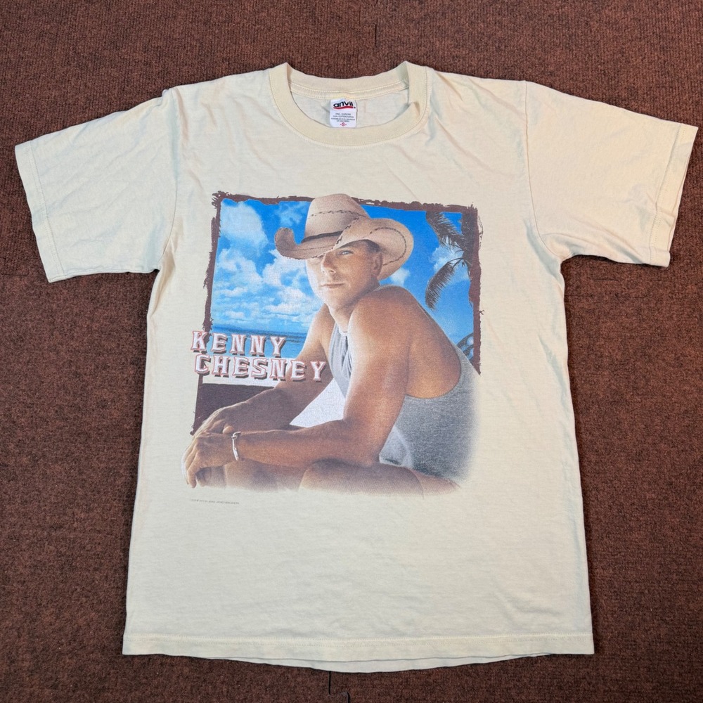 Anvil Kenny Chesney 2004 Tour T Shirt Mens Small Guitars Tiki Bars Cream Graphic
